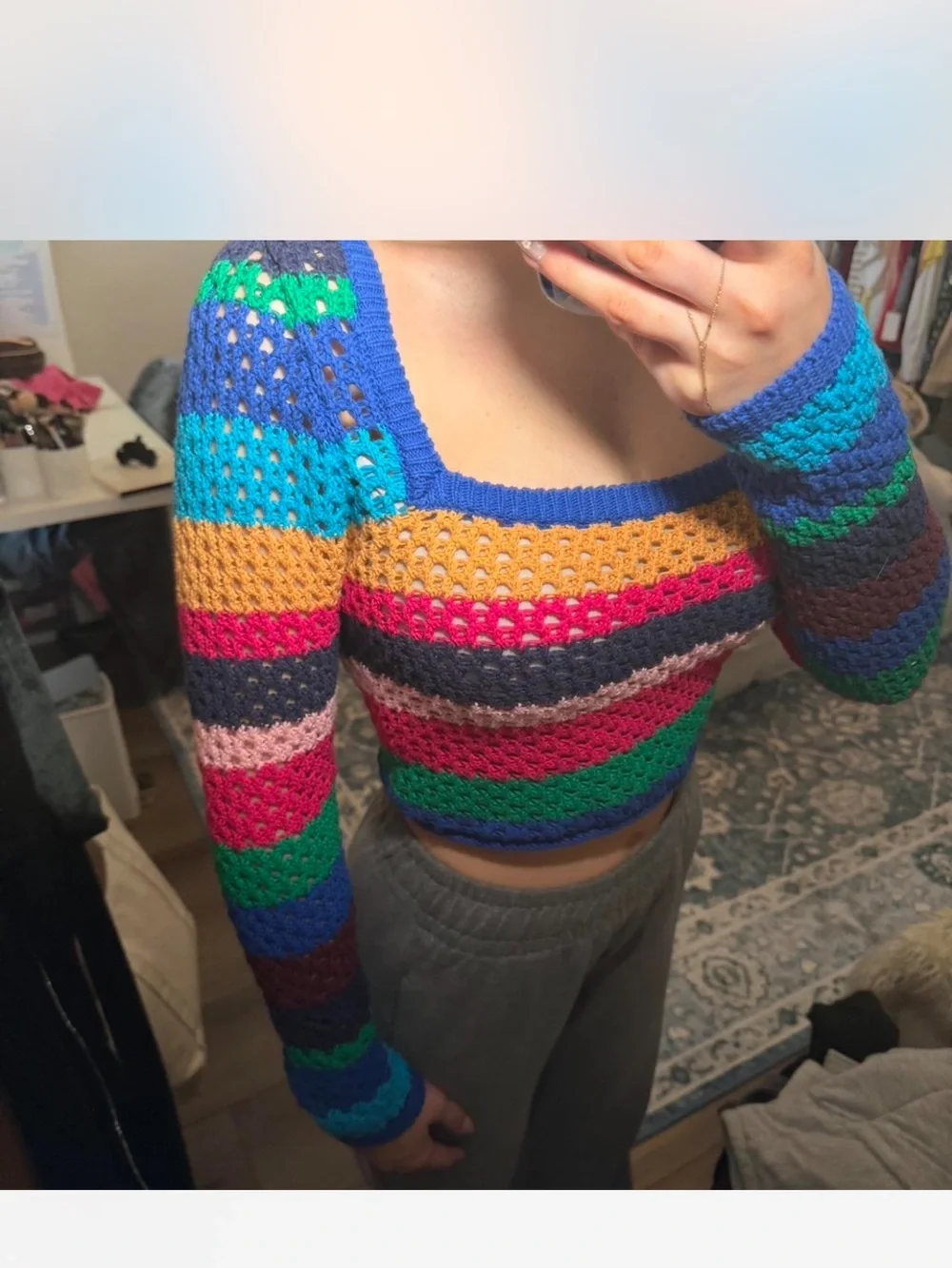 Multicolor Crochet Square Neck Top or swimsuit Cover-Up